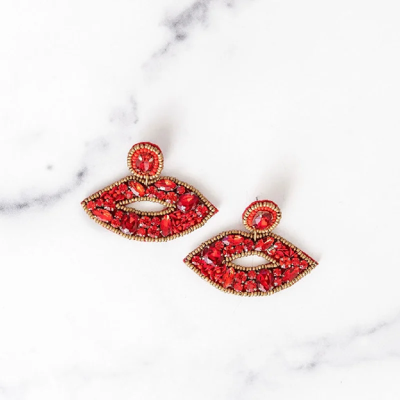 Silk fringe earrings-Jeweled Lip Earrings