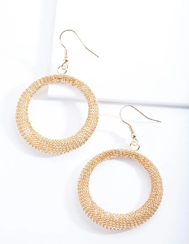 Leaf motif earrings-Gold Mesh Circle Earrings