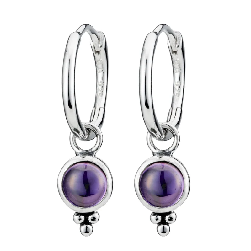 Amethyst stud earrings-SATELLITE - Amethyst and Sterling Silver Hoops