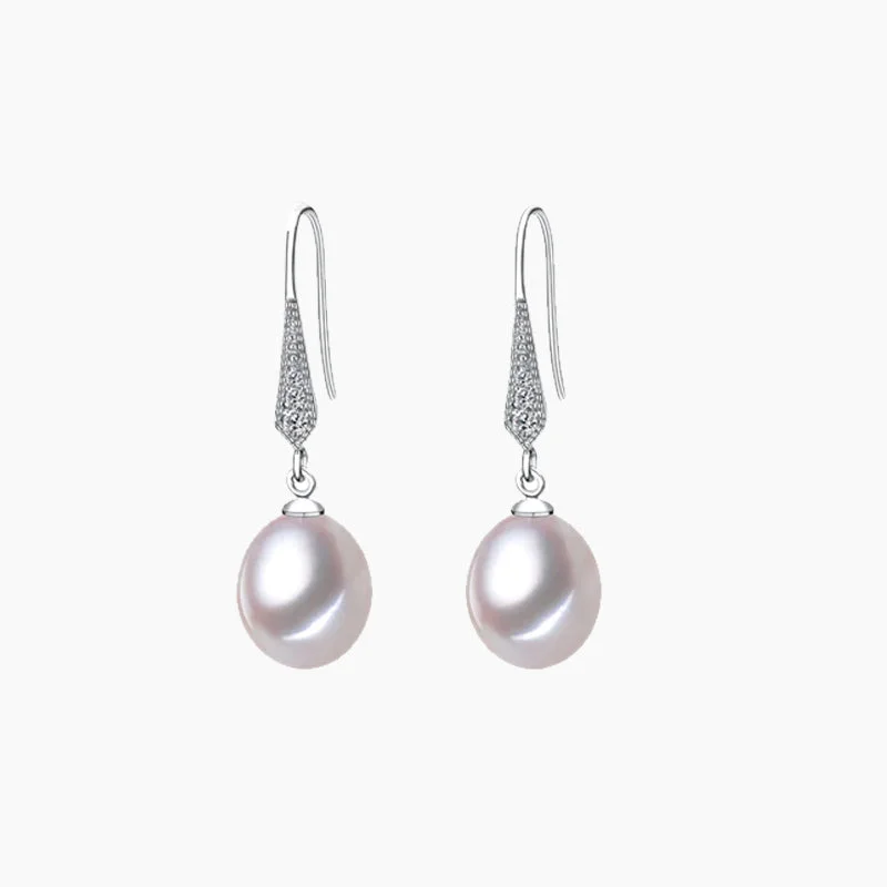 Tiny dot earrings-Pearl 925 Silver Drop Earring