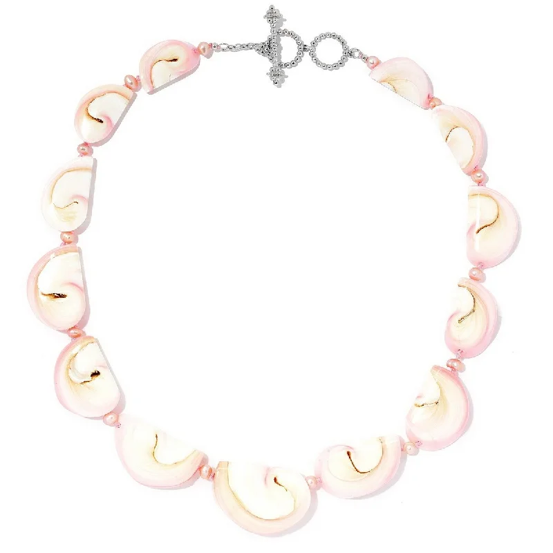 Slanted design necklaces-Dallas Prince Sterling Silver Pink Conch Shell & Cultured Pearl Toggle Necklace.