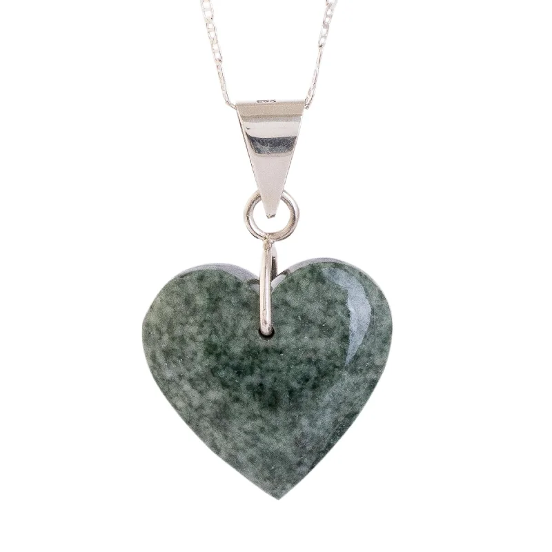 Oval gem necklaces-Handmade Jade Heart Necklace, 'Green Maya Heart' (Guatemala)