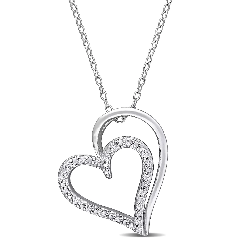 Chunky gem necklaces-Miadora Sterling Silver 1/10ct TDW Diamond Double Heart Necklace