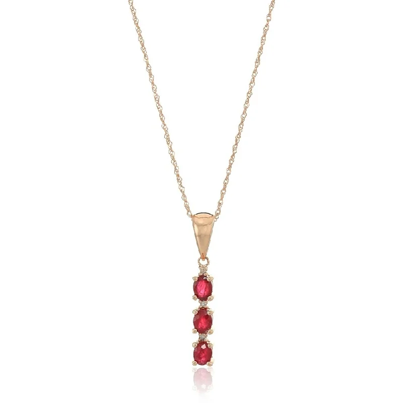 Regal diamond necklaces-10k Rose Gold Genuine Ruby And Diamond 3-Stone Pendant Necklace, 18"