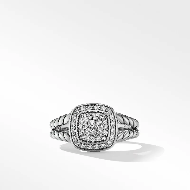 Vintage rose engagement rings-Petite Albion Ring in Sterling Silver with Pave Diamonds