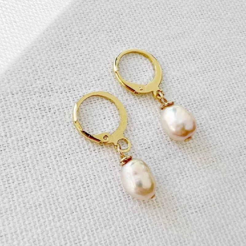 Two-tone earrings-Isla Freshwater Pearl Huggie Hoops Earrings Gold Filled