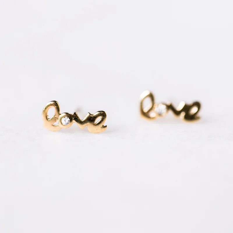 Flat badge earrings-Mini Love Earrings | 14-Karat