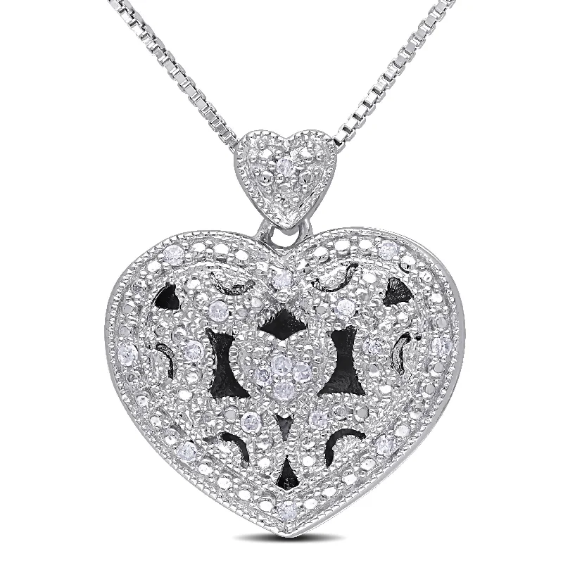 Half moon necklaces-Miadora Sterling Silver 1/10ct TDW Diamond Heart Locket Necklace