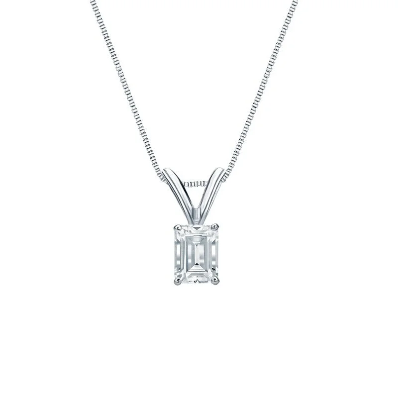 Wide bib necklaces-Auriya Platinum 0.38ctw Emerald Solitaire Lab Grown Diamond Necklace 4-Prong Basket (H-I VS) - 0.38