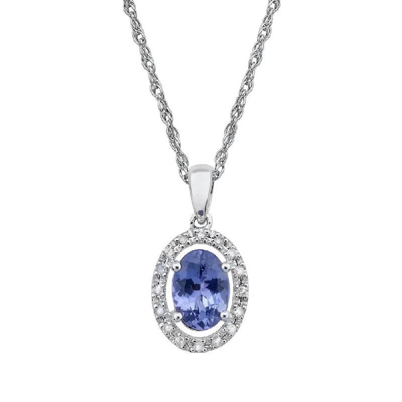 Victorian style necklaces-Viducci 10k White Gold Oval Genuine Tanzanite and Diamond Necklace