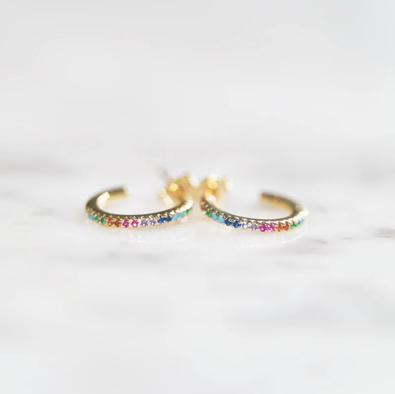 Textured disc earrings-Rainbow Huggie Earrings