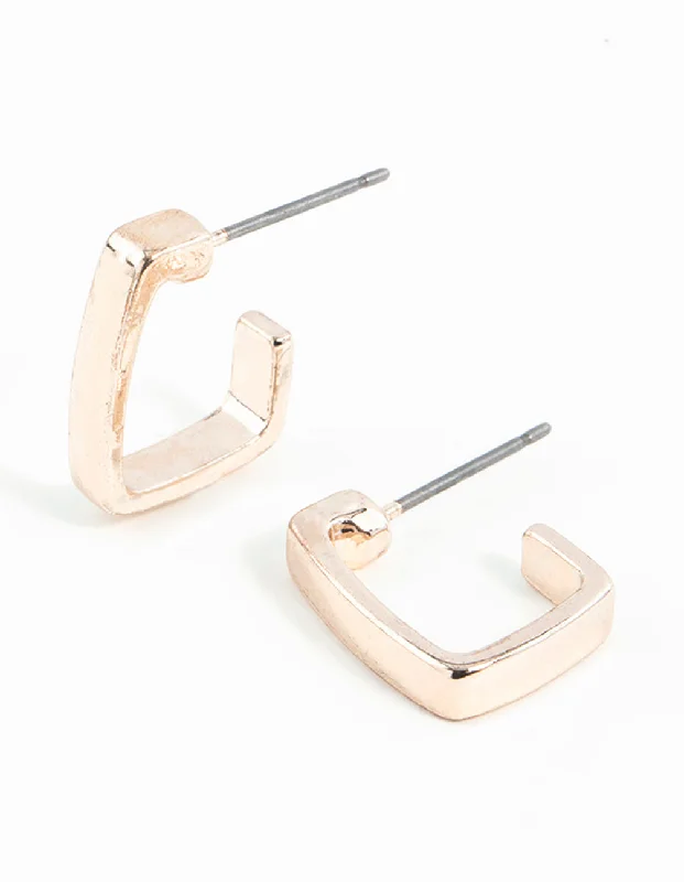 Fluid art earrings-Rose Gold Thick Square Hoop Earrings