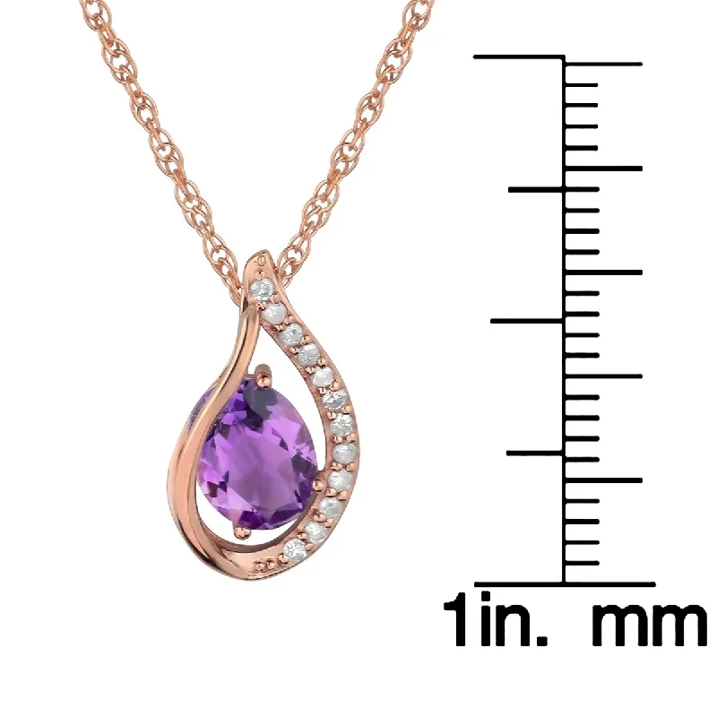 Viducci 10k Rose Gold Genuine Oval Amethyst and Diamond Halo Drop Pendant Necklace