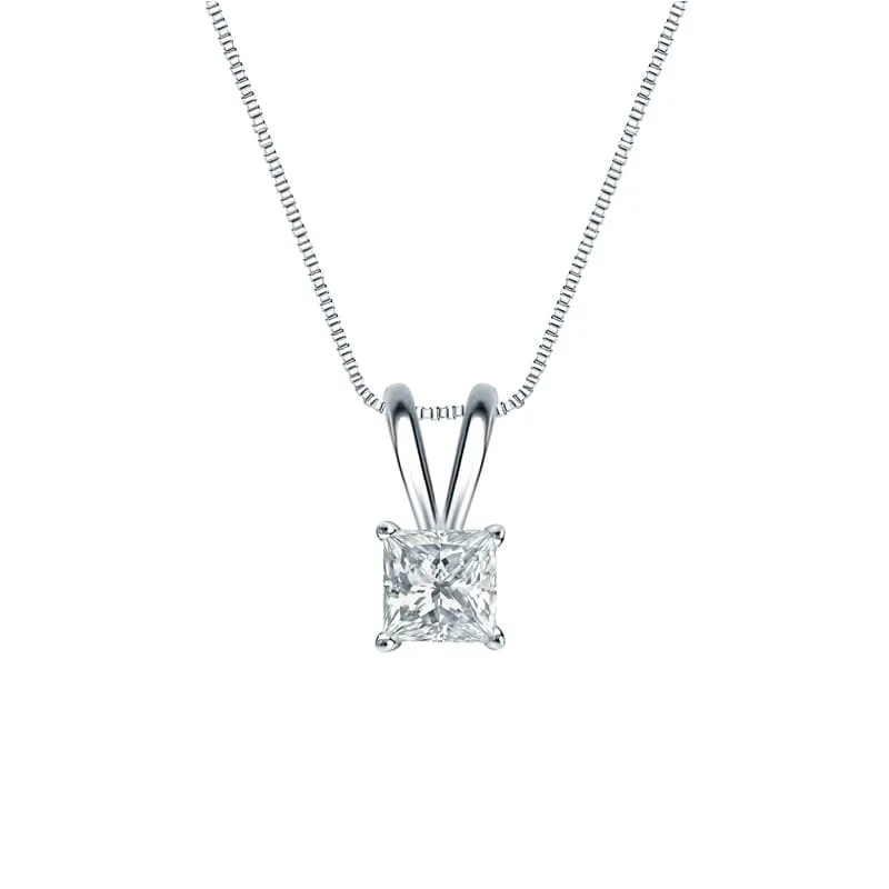 Sleek pendant necklaces-Auriya 18-karat Gold 0.45ctw Princess Solitaire Lab Grown Diamond Necklace 4-Prong Basket (H-I VS) - 0.45