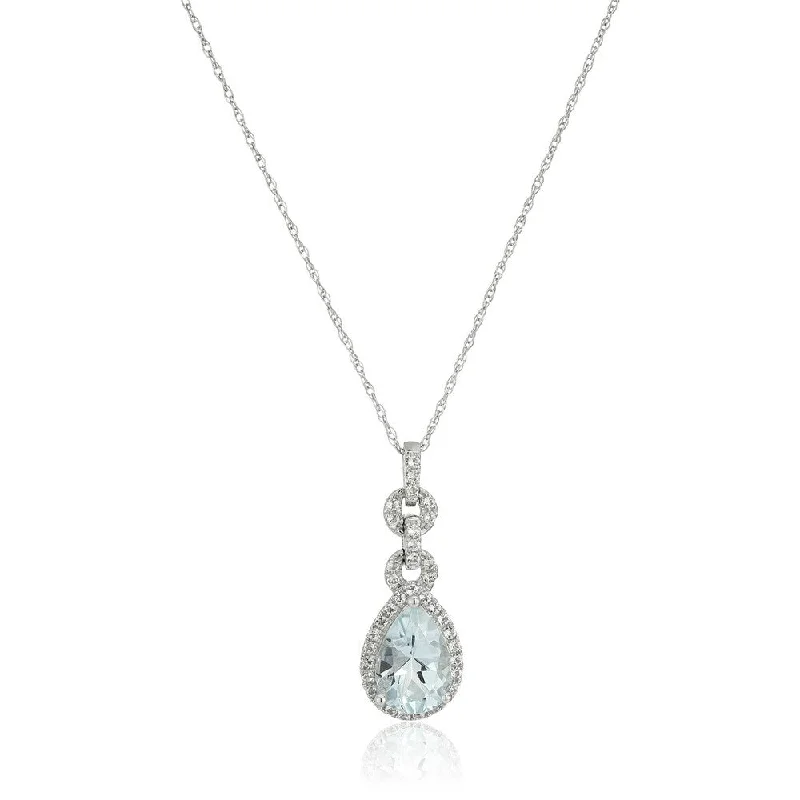 Ruby pendant necklaces-10k White Gold Aquamarine Pear-shape Pendant Necklace, 18"