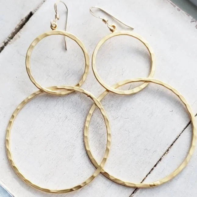 Tiny dot earrings-Gold Hammered Circle Hoops Earrings