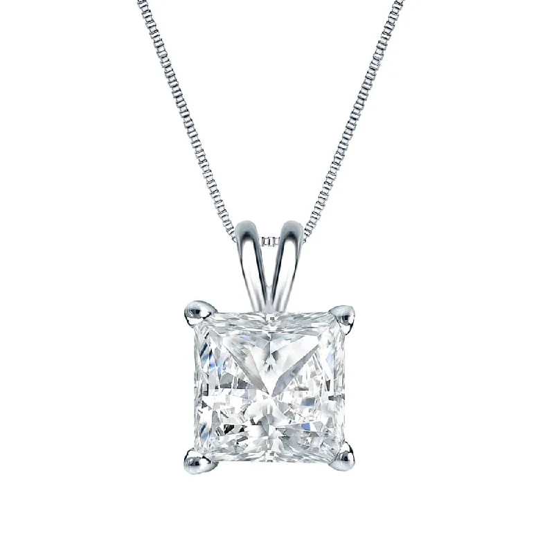 Topaz drop necklaces-Auriya 14k Gold 1ctw Princess-cut Solitaire Diamond Necklace (H-I, SI1-SI2)