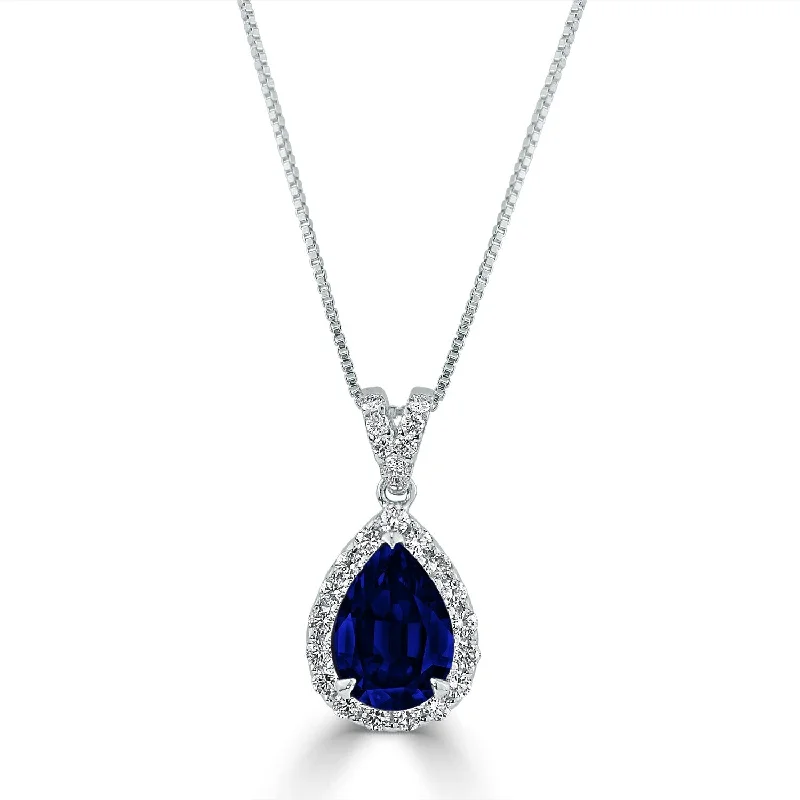 Baroque pearl necklaces-Auriya 18K Gold 2.33ct Pear-Shaped Blue Sapphire and Diamond Halo Pendant Necklace