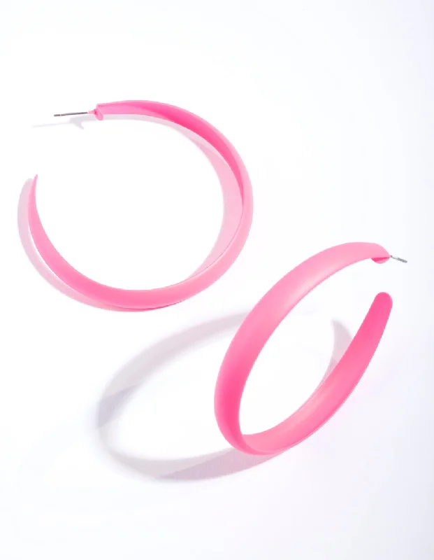 Half moon earrings-Neon Pink Hoop Earrings