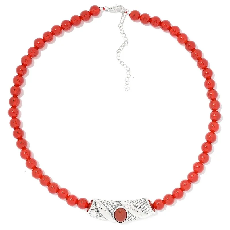 Wide chain necklaces-Sterling Silver Oval Carnelian Slide Pendant & 18" Bead Necklace