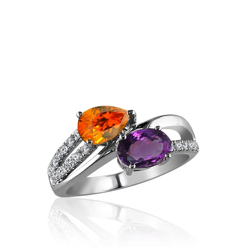 Topaz gem engagement rings-STERLING SILVER RING WITH CZ'S AMETHYST AND CITRINE