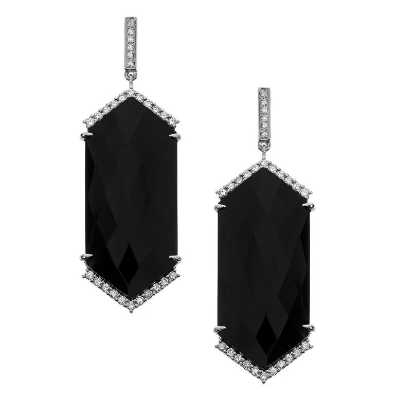 Wide statement earrings-Hayden Earrings Silver Black Onyx