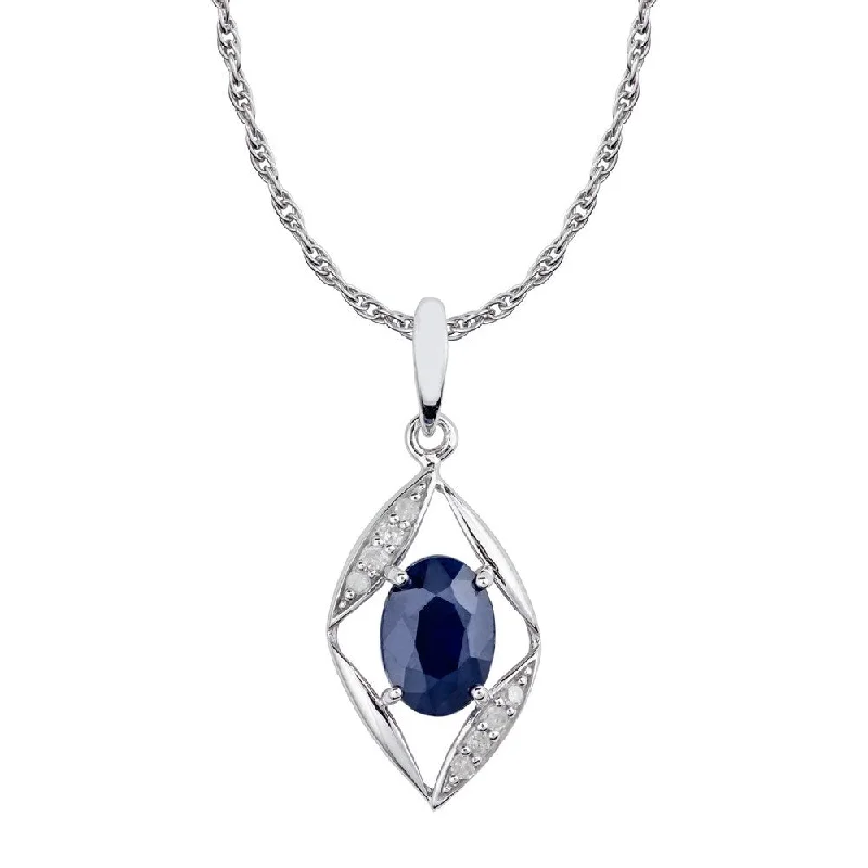 Floating gem necklaces-Viducci 10k White Gold Genuine Oval Sapphire and Diamond Pendant Necklace