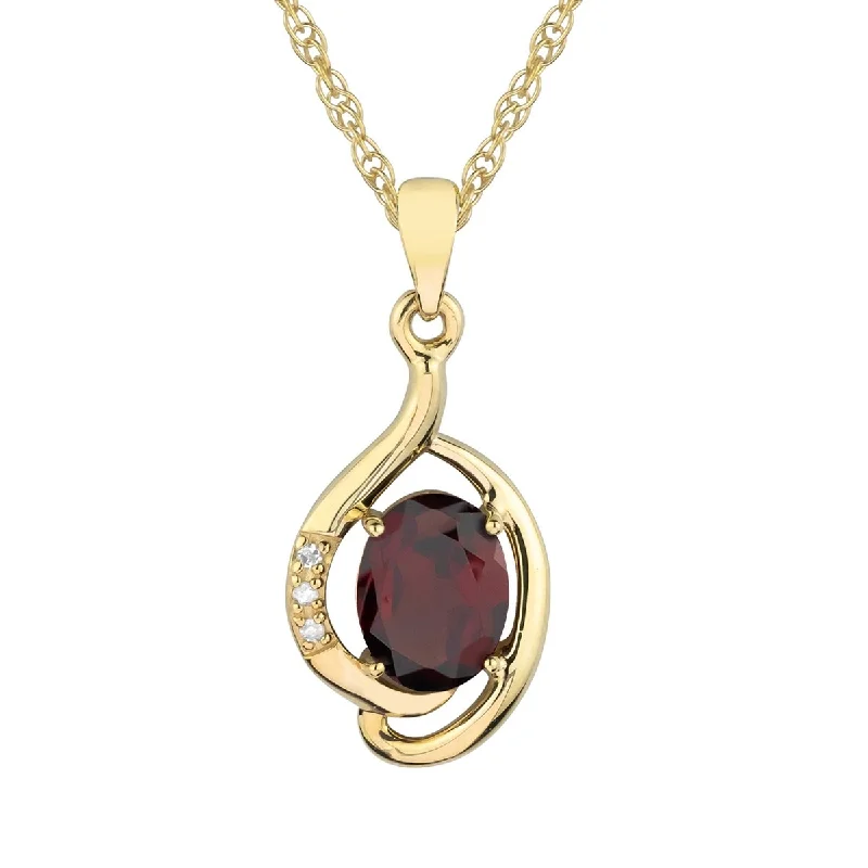 Stellar star necklaces-Viducci 10k Yellow Gold Genuine Oval Garnet and Diamond Pendant Necklace