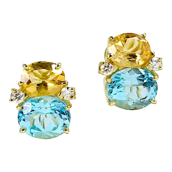 Tiny dot earrings-Medium GUM DROP™ Earrings with Citrine and Blue Topaz and Diamonds