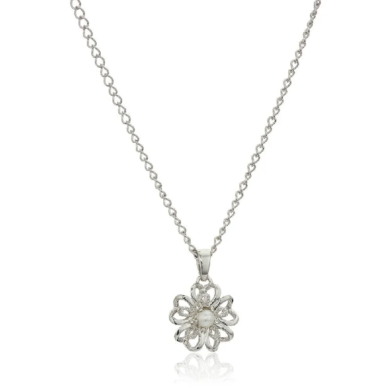 Spring clasp necklaces-Sterling Silver Fresh Water Pearl Flower Pendant Necklace, 18" - White