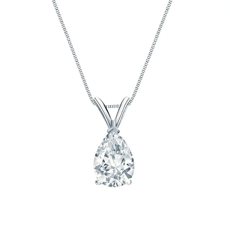 Linen cord necklaces-Auriya Platinum 1.75ctw Pear Solitaire Lab Grown Diamond Necklace V-End (H-I VS) Prong - 1.75