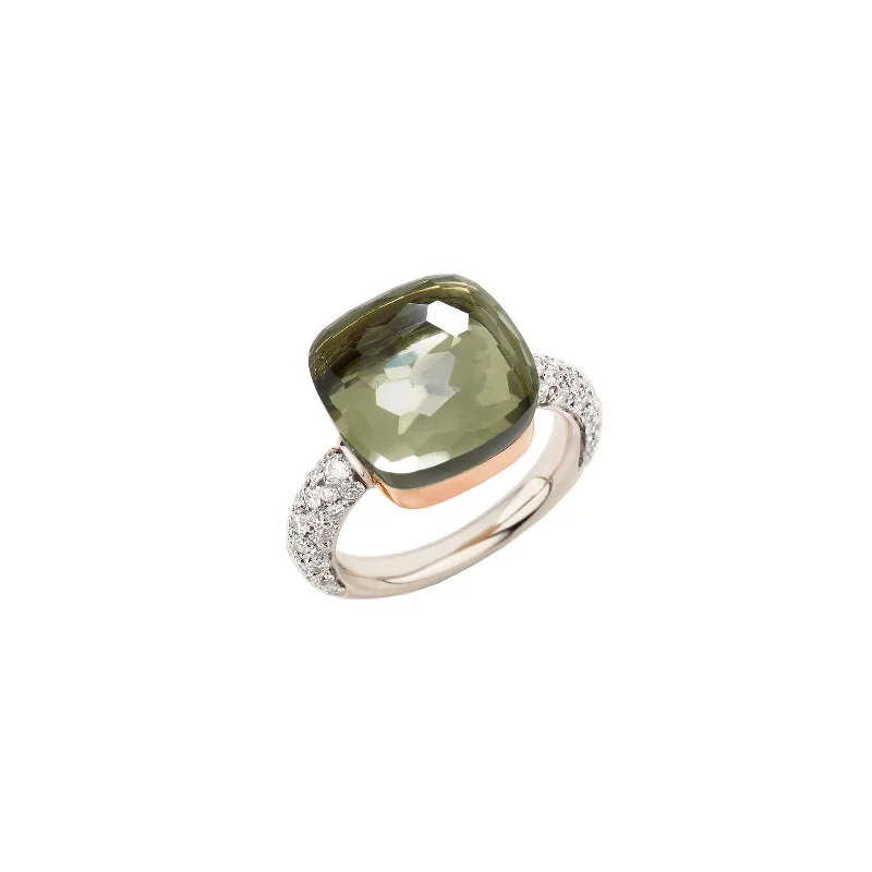 Vibrant enamel engagement rings-Nudo Ring in Prasiolite with Diamonds