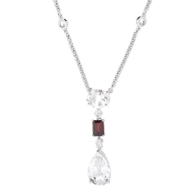 Petite gem necklaces-Sterling Silver 11ctw Red Garnet & White Topaz Necklace 18"