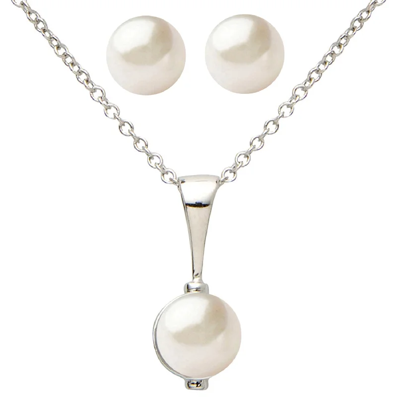 Vivid gem earrings-Freshwater Button Pearl Earrings & Necklace Set