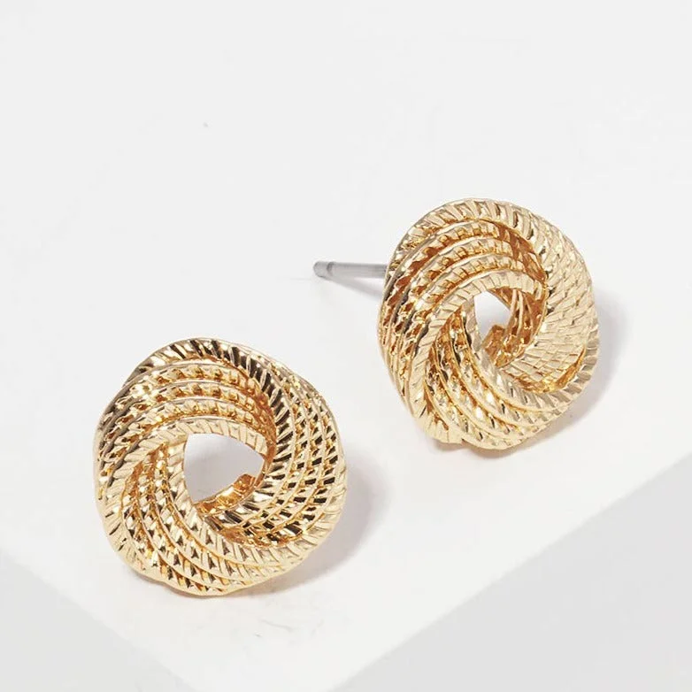 Thin hoop earrings-Gold Rope Knot Stud Earrings