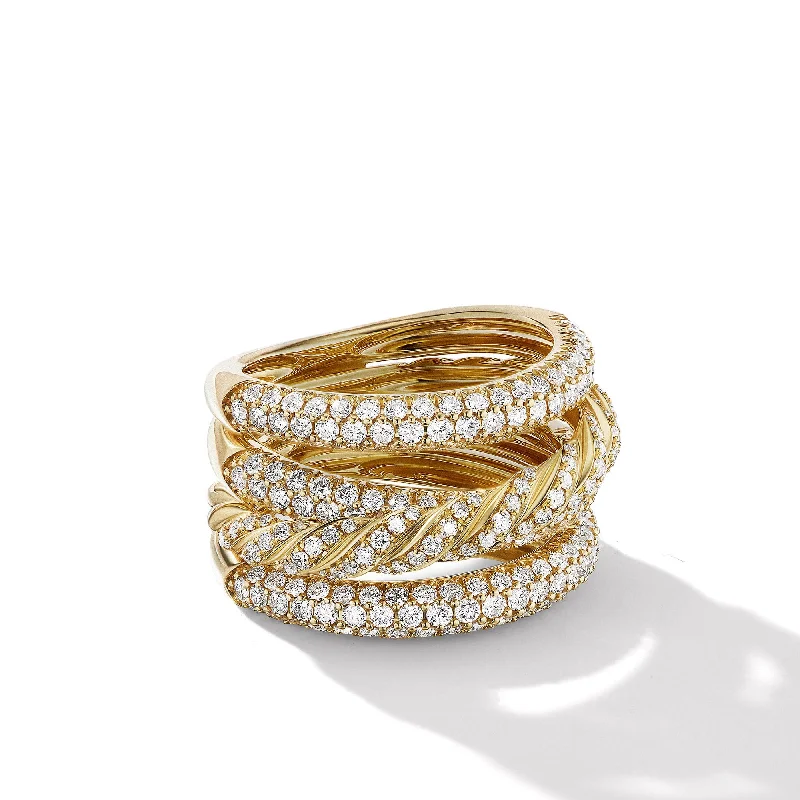 Tri-tone engagement rings-Pave Four Row Ring in 18K Yellow Gold with Diamonds