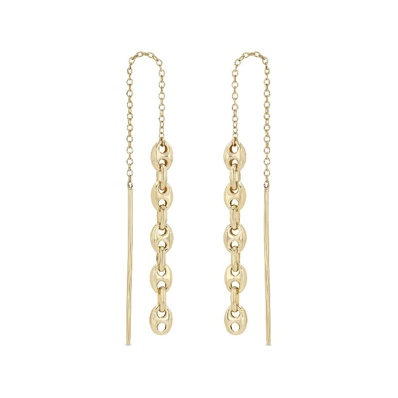 Tiny dot earrings-14k Gold Small Mariner Chain Drop Threaders