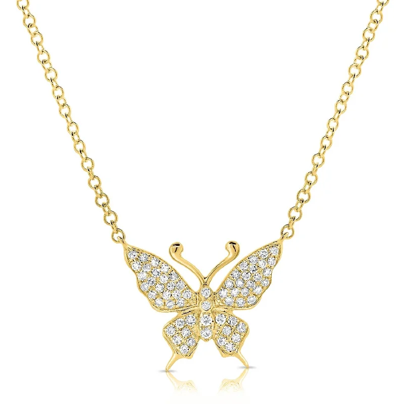 Carved monogram necklaces-Joelle Diamond Butterfly Pendant 14K Yellow Gold Necklace - 0.16 ct TDW Necklace