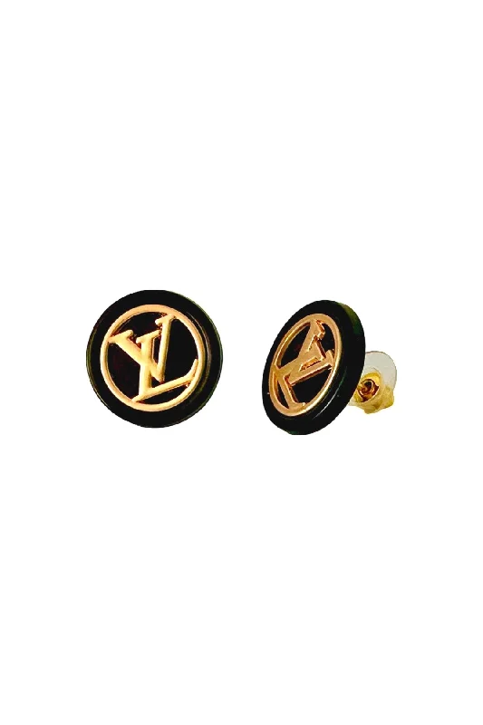 Vibrant enamel earrings-LV Black & Gold Button Earrings