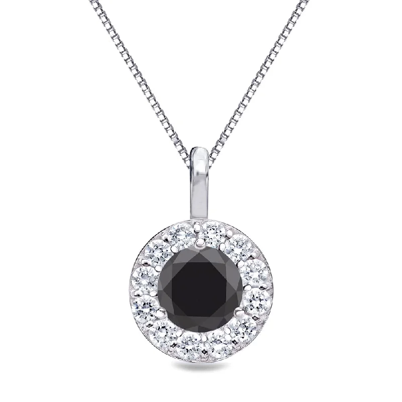 Solid link necklaces-Auriya 1ctw Round Black Diamond Halo Necklace 14k Gold