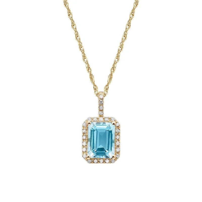 Wide bib necklaces-Viducci 10k Yellow Gold Blue Topaz and Diamond Halo Necklace