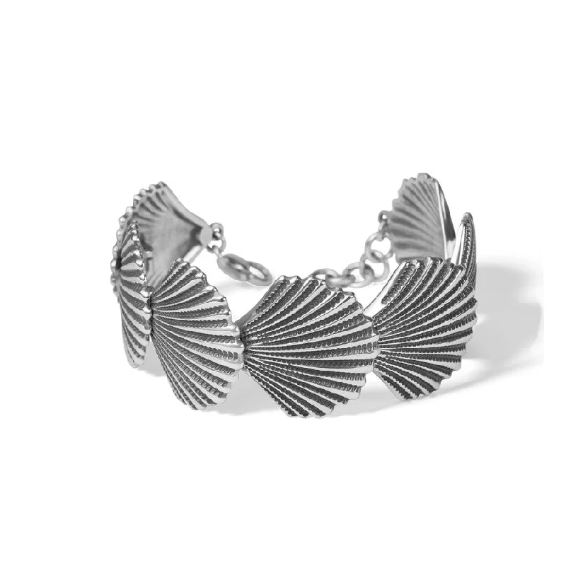 Tide shape bangles-Silver Shells Flex Cuff Bracelet