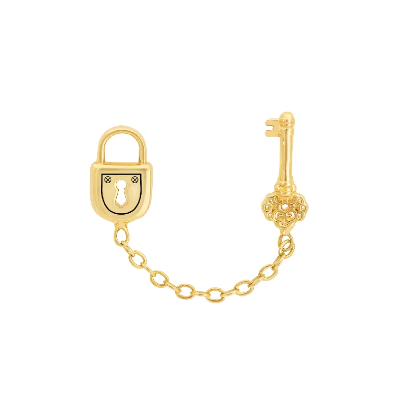 Agate drop earrings-Padlock Double Stud Chain Earring