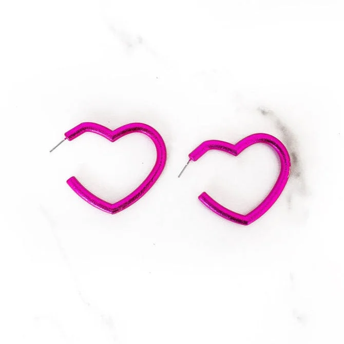 Fox wing earrings-Hot Pink Open Heart Earrings