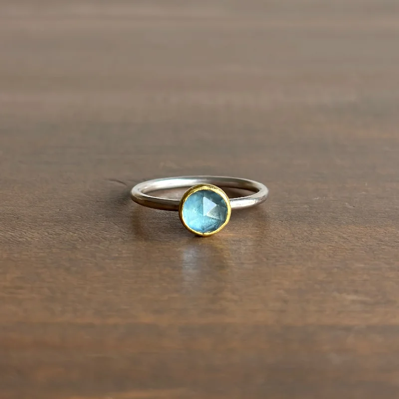 Round Rose Cut Aquamarine Ring