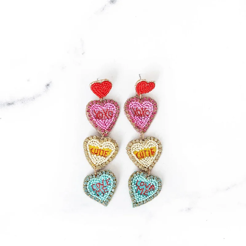 Ruby gem earrings-XOXO Conversation Heart Beaded Earrings