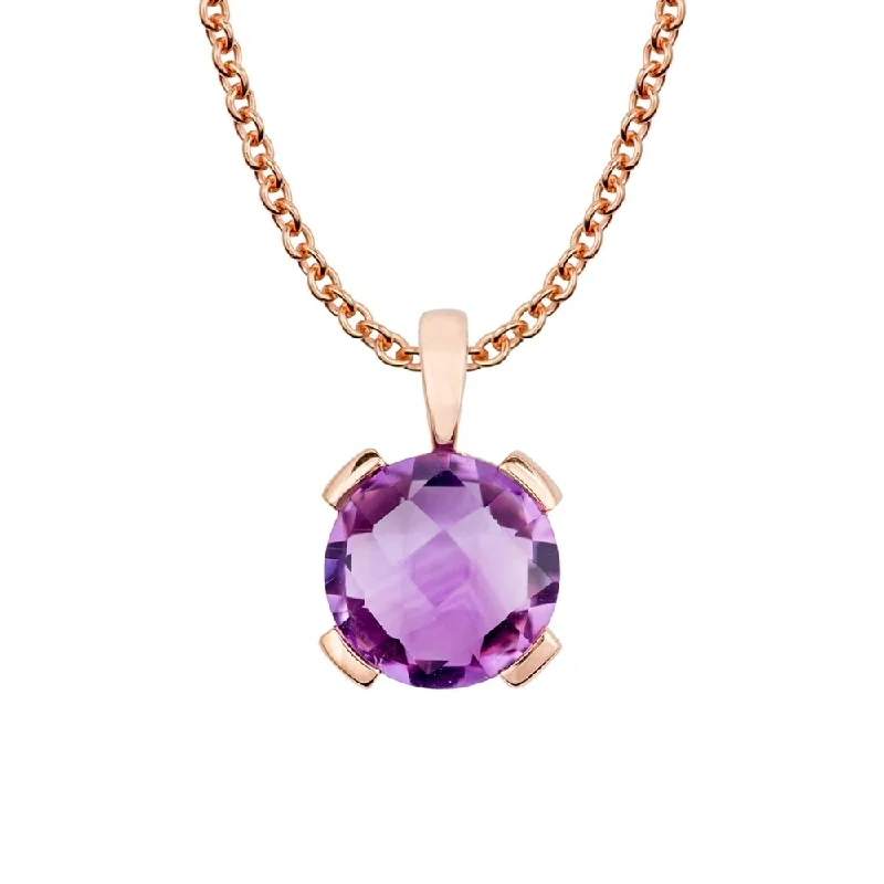 Multi-link necklaces-Viducci 10k Rose Gold Genuine Round Amethyst Pendant Necklace