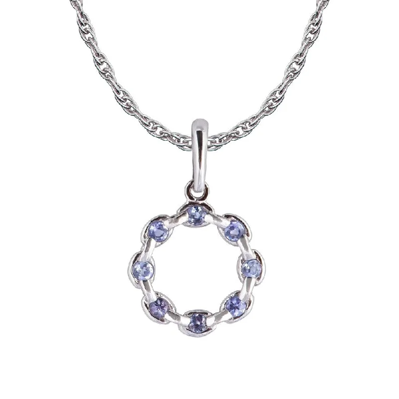 Sleek pendant necklaces-Viducci 10k White Gold Genuine Round Tanzanite Circle Pendant Necklace