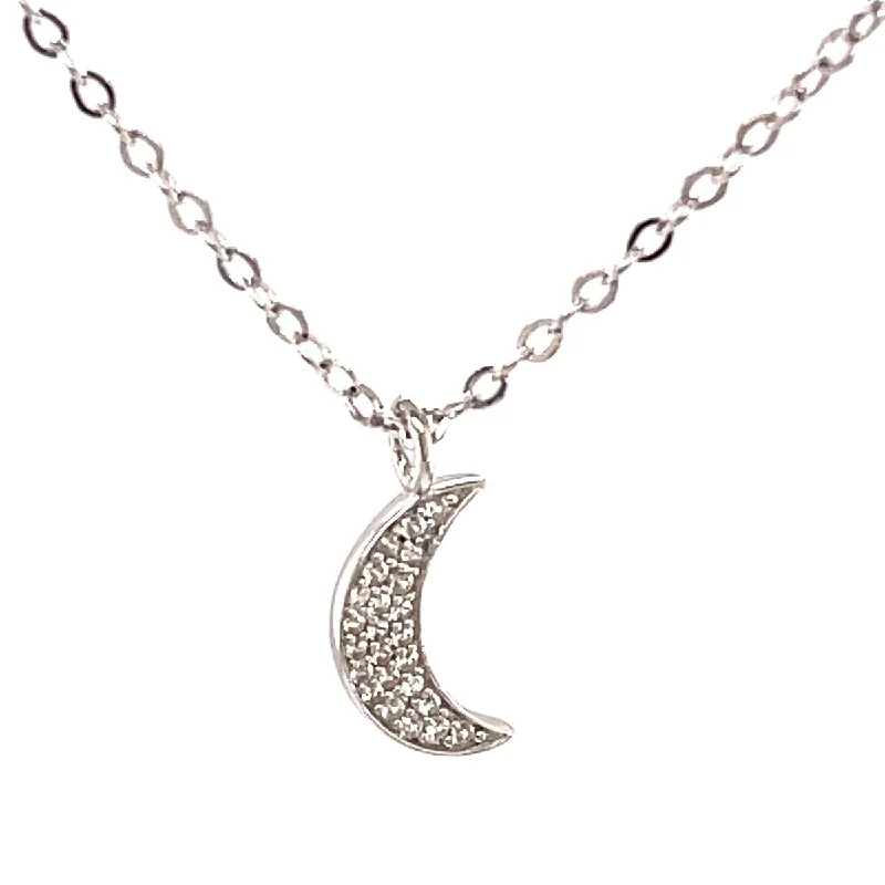 Haze glass necklaces-925 Sterling Silver White Natural Zircon Half Moon Necklace