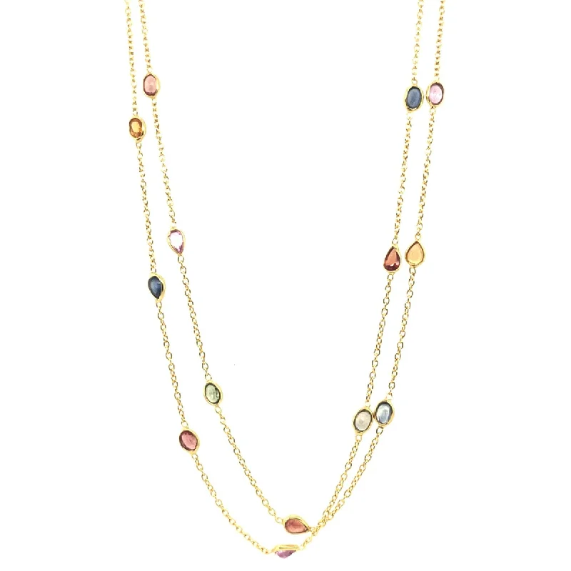 Braided link necklaces-18k Yellow Gold Over Sterling Silver Multi Sapphire Station Necklace